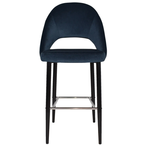 Saffron Bar Stool Black Metal 4 Leg With Regis Navy Shell, Viewed From Front