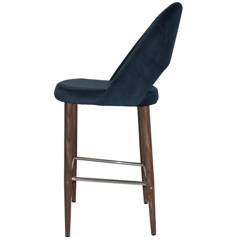 Saffron Bar Stool Light Walnut Metal 4 Leg With Regis Navy Shell, Viewed From Side