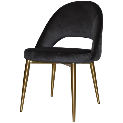 Saffron Chair In Brass With Metal 4 Leg With Regis Charcoal Fabric, Viewed From Front Angle