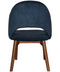 Saffron Chair In Light Walnut Timber With 4 Leg With Regis Navy Fabric, Viewed From Back
