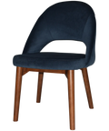 Saffron Chair In Light Walnut Timber With 4 Leg With Regis Navy Fabric, Viewed From Front Angle