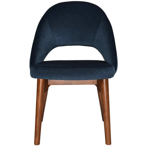 Saffron Chair In Light Walnut Timber With 4 Leg With Regis Navy Fabric, Viewed From Front