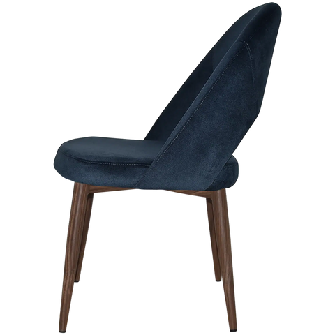 Saffron Chair In Light Walnut With Metal 4 Leg With Regis Navy Fabric, Viewed From Side