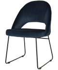 Saffron Chair With Black Sled Base And Regis Navy Fabric, Viewed From Front Angle
