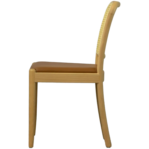Sienna Cane Backrest Chair Natural Frame Tan Seat Pad, Viewed From Side