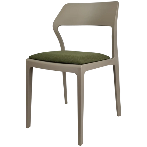 Snow Chair By Siesta In Taupe With Olive Green Seat Pad, Viewed From Angle