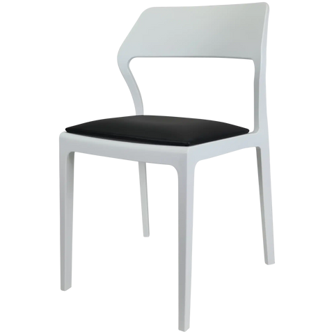 Snow Chair By Siesta In White With Black Vinyl Seat Pad, Viewed From Angle