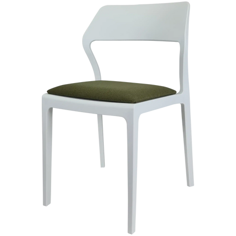 Snow Chair By Siesta In White With Olive Green Seat Pad, Viewed From Angle