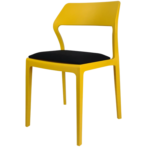 Snow Chair By Siesta In Yellow With Black Seat Pad, Viewed From Angle