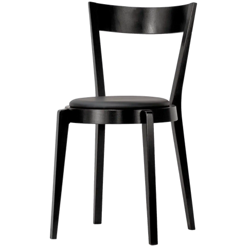 Spire Chair By Paged Black Frame With Black Vinyl Seat, Viewed From Angle In Front