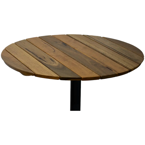 Spotted Gum Slatted Table Top 800 Dia Round Custom Australian Timber, Viewed From Above Angle