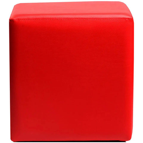 Square Ottoman In Red Vinyl, Viewed From Front