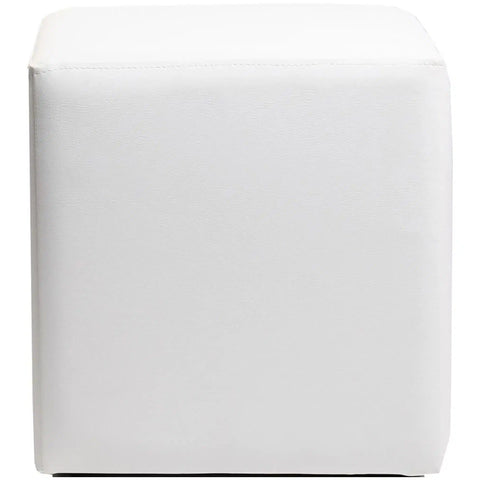 Square Ottoman In White Vinyl, Viewed From Front