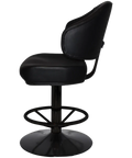 Stirling Gaming Stool In Black Vinyl On Black Disc Base With Black Column And Foot Ring, Viewed From Side