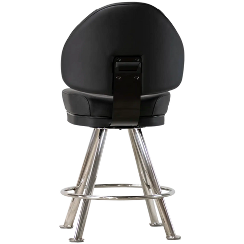 Stirling II Gaming Stool Black Seat Stainless 4 Leg, Viewed From Behind