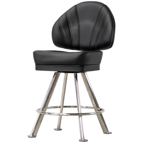 Stirling II Gaming Stool Black Seat Stainless 4 Leg, Viewed From Front Angle