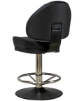 Stirling II Gaming Stool Black Seat Stainless Column Footring Black Disc, Viewed From Angle Behind