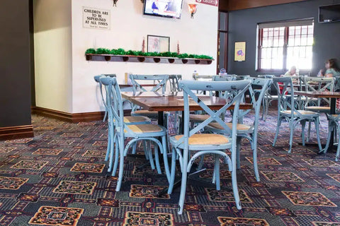 Blue Monique Side Chairs In Dining Area At The Gully Public House & Garden