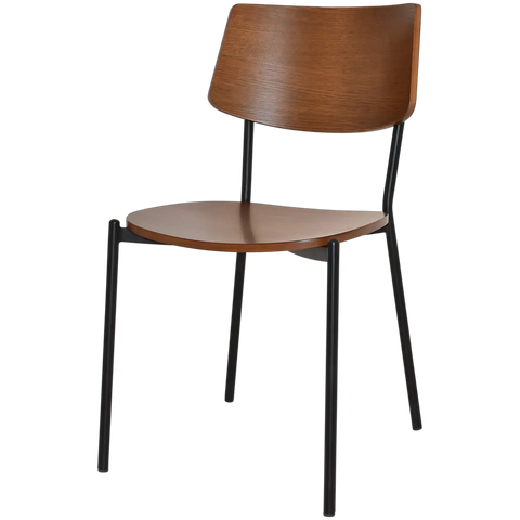 Venice Chair With Black Frame And Light Walnut Seat And Backrest, Viewed From Angle In Front