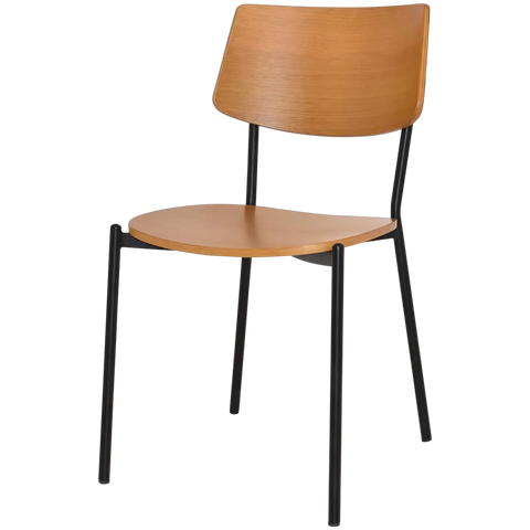 Venice Chair With Black Frame With Light Oak Seat And Backrest, Viewed From Angle In Front