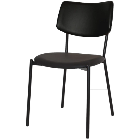 Venice Dining Chair With Black Metal Frame And Black Vinyl Seat And Backrest, Viewed From Angle In Front