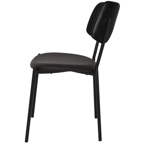 Venice Dining Chair With Black Metal Frame And Black Vinyl Seat And Backrest, Viewed From Side