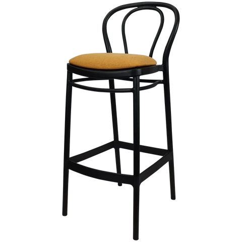 Victor Bar Stool By Siesta In Black With Orange Seat Pad, Viewed From Angle