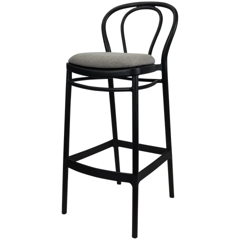Victor Bar Stool By Siesta In Black With Taupe Seat Pad, Viewed From Angle