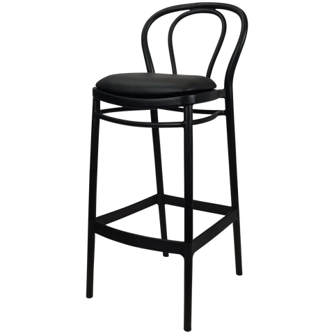 Victor Bar Stool By Siesta In Black With Vinyl Seat Pad, Viewed From Angle