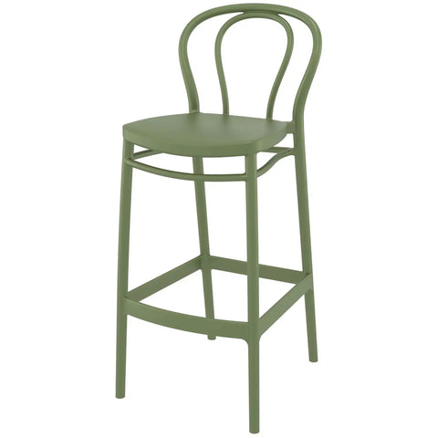 Victor Bar Stool By Siesta In Olive Green, Viewed From Angle In Front