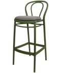 Victor Bar Stool By Siesta In Olive Green With 5 Seat Pad, Viewed From Angle