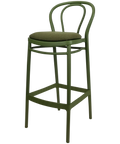 Victor Bar Stool By Siesta In Olive Green With Olive Green Seat Pad, Viewed From Angle