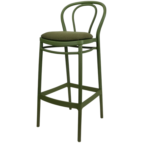 Victor Bar Stool By Siesta In Olive Green With Olive Green Seat Pad, Viewed From Angle