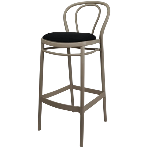 Victor Bar Stool By Siesta In Taupe With Black Seat Pad, Viewed From Angle