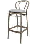 Victor Bar Stool By Siesta In Taupe With Light Grey Seat Pad, Viewed From Angle