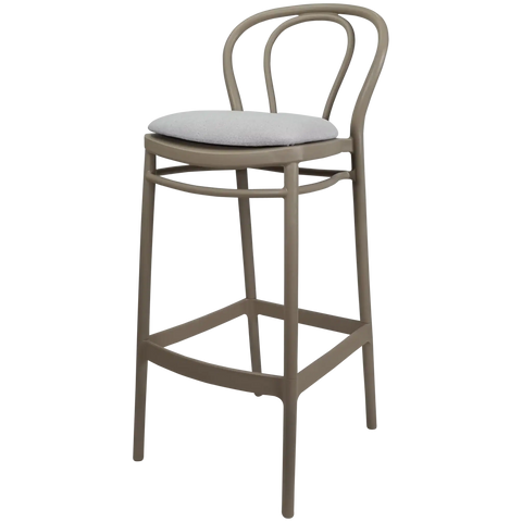 Victor Bar Stool By Siesta In Taupe With Light Grey Seat Pad, Viewed From Angle