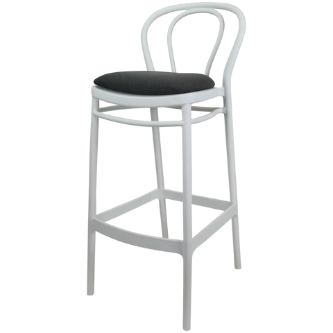 Victor Bar Stool By Siesta In White With Anthracite Seat Pad, Viewed From Angle