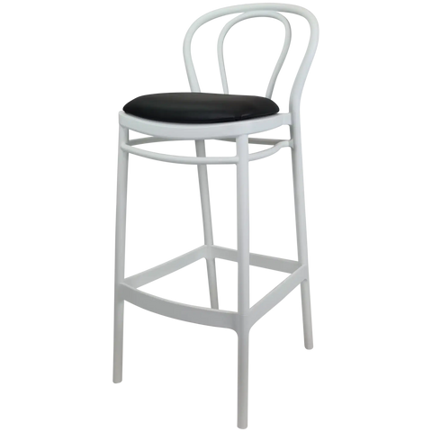 Victor Bar Stool By Siesta In White With Black Seat Pad, Viewed From Angle