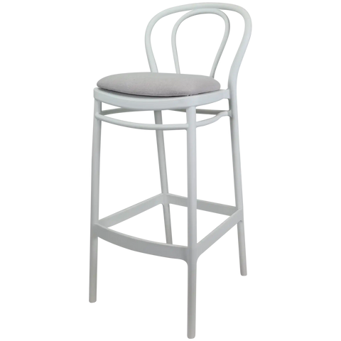 Victor Bar Stool By Siesta In White With Light Grey Seat Pad, Viewed From Angle
