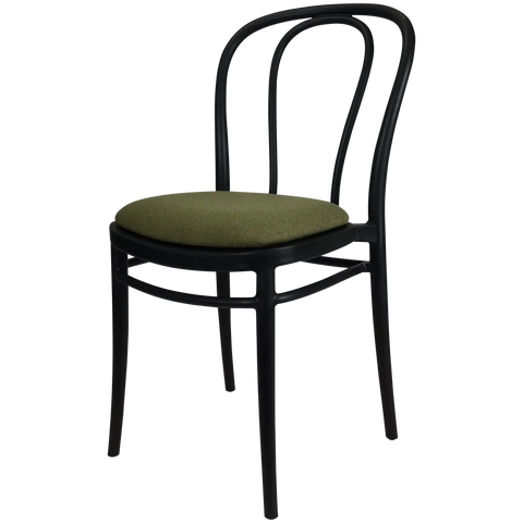 Victor Chair By Siesta In Black With Olive Green Seat Pad, Viewed From Angle