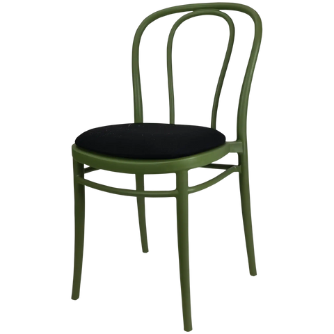 Victor Chair By Siesta In Olive Green With Black Seat Pad, Viewed From Angle