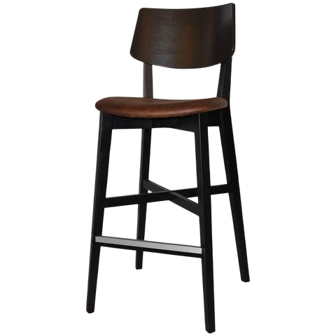 Vinnix Bar Stool With Black Frame And Backrest With An Eastwood Bison Seat, Viewed From Front Angle