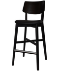 Vinnix Bar Stool With Black Timber Frame And Black Vinyl Upholstered Seat, Viewed From Angle In Front