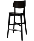 Vinnix Bar Stool With Black Timber Frame And Veneer Seat, Viewed From Angle In Front