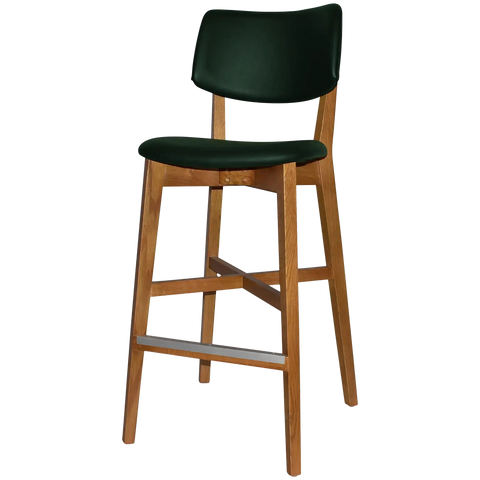 Vinnix Bar Stool With Light Oak Timber Frame And Custom Upholstered Seat And Back, Viewed From Angle In Front