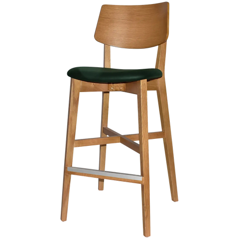 Vinnix Bar Stool With Light Oak Timber Frame And Custom Upholstered Seat, Viewed From Angle In Front