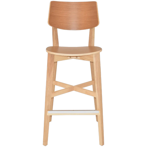 Vinnix Bar Stool With Natural Timber Frame And Veneer Seat, Viewed From Front