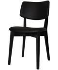 Vinnix Chair With Black Timber Frame And Black Vinyl Upholstered Seat And Back, Viewed From Angle In Front