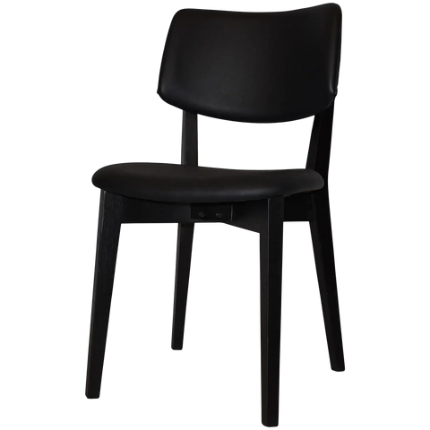 Vinnix Chair With Black Timber Frame And Black Vinyl Upholstered Seat And Back, Viewed From Angle In Front