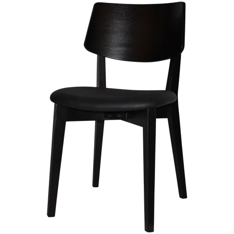 Vinnix Chair With Black Timber Frame And Black Vinyl Upholstered Seat, Viewed From Angle In Front
